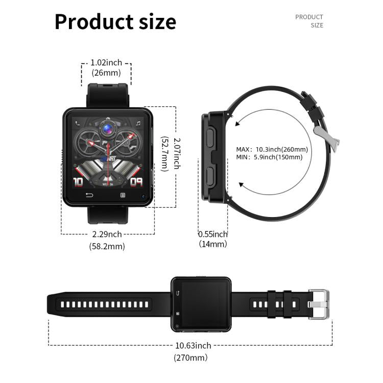 LOKMAT APPLLP 2 Max 4G Smart Watch, 2.64 inch MTK6761 Quad Core, 4GB+64GB, Android 11.0, GPS, Video Call - Black
