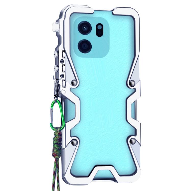For OnePlus Turbo 6V Trigger Design Hollow Metal Frame Phone Case with Lanyard