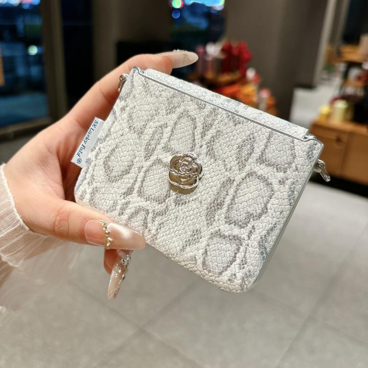 For Huawei Pura X Scale Texture Camellia Phone Case with Crossbody Rope - Silver