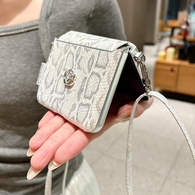 For Huawei Pura X Scale Texture Camellia Phone Case with Crossbody Rope - Silver
