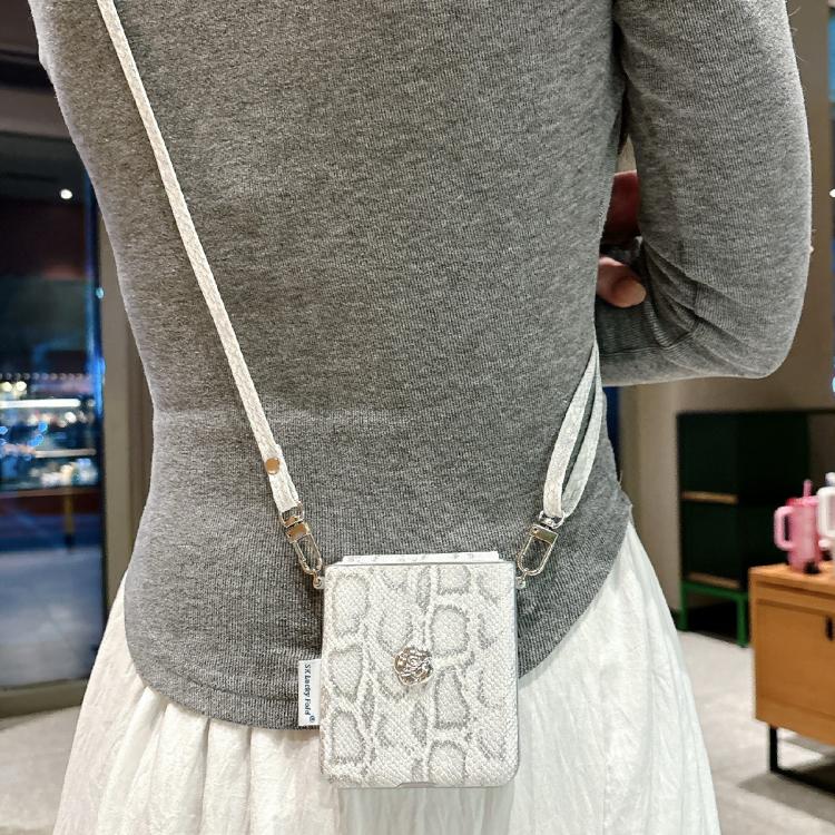 For Huawei Nova Flip Scale Texture Camellia Phone Case with Crossbody Rope - Silver