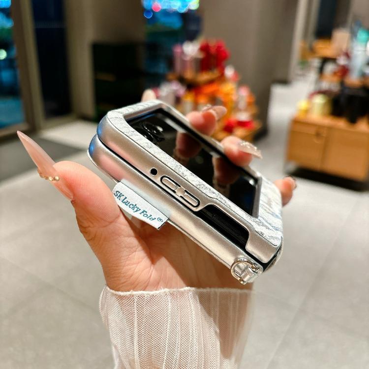 For Motorola Razr 50 / 60 Scale Texture Camellia Phone Case with Crossbody Rope - Silver