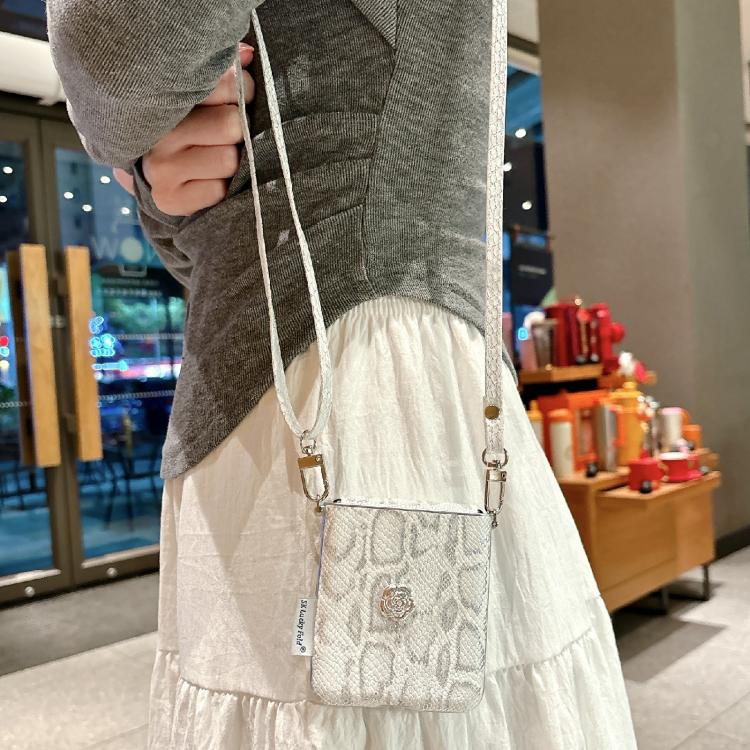 For Motorola Razr 50 Ultra Scale Texture Camellia Phone Case with Crossbody Rope - Silver