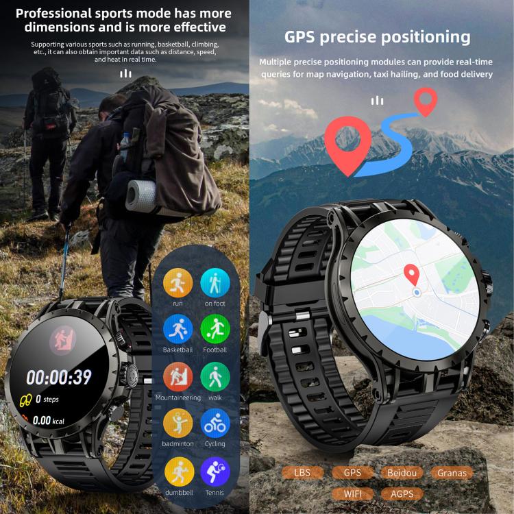 LOKMAT APPLLP 4 4G Smart Watch, 1.58 inch SC8541E Quad Core, 3GB+32GB, Android 8.1, GPS, Heart Rate, Blood Oxygen, Blood Pressure Monitoring, NFC - Black