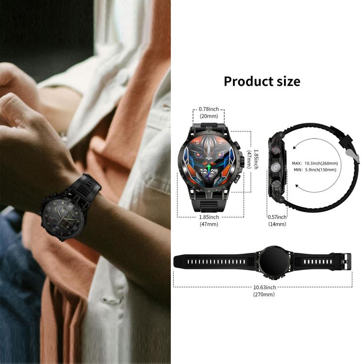 LOKMAT APPLLP 4 4G Smart Watch, 1.58 inch SC8541E Quad Core, 3GB+32GB, Android 8.1, GPS, Heart Rate, Blood Oxygen, Blood Pressure Monitoring, NFC - Black