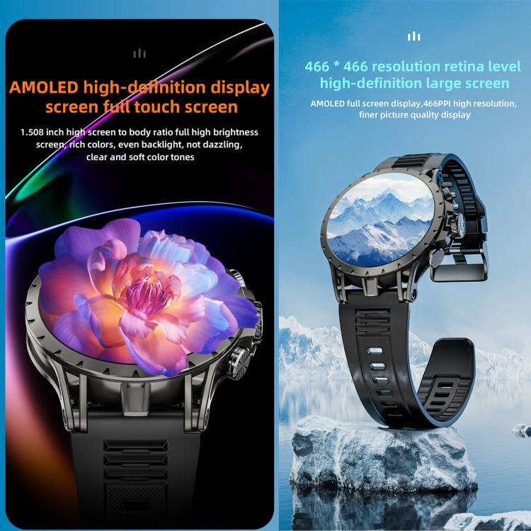 LOKMAT APPLLP 4 4G Smart Watch, 1.58 inch SC8541E Quad Core, 3GB+32GB, Android 8.1, GPS, Heart Rate, Blood Oxygen, Blood Pressure Monitoring, NFC - Black