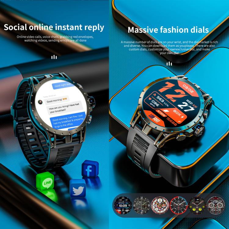 LOKMAT APPLLP 4 4G Smart Watch, 1.58 inch SC8541E Quad Core, 3GB+32GB, Android 8.1, GPS, Heart Rate, Blood Oxygen, Blood Pressure Monitoring, NFC - Black
