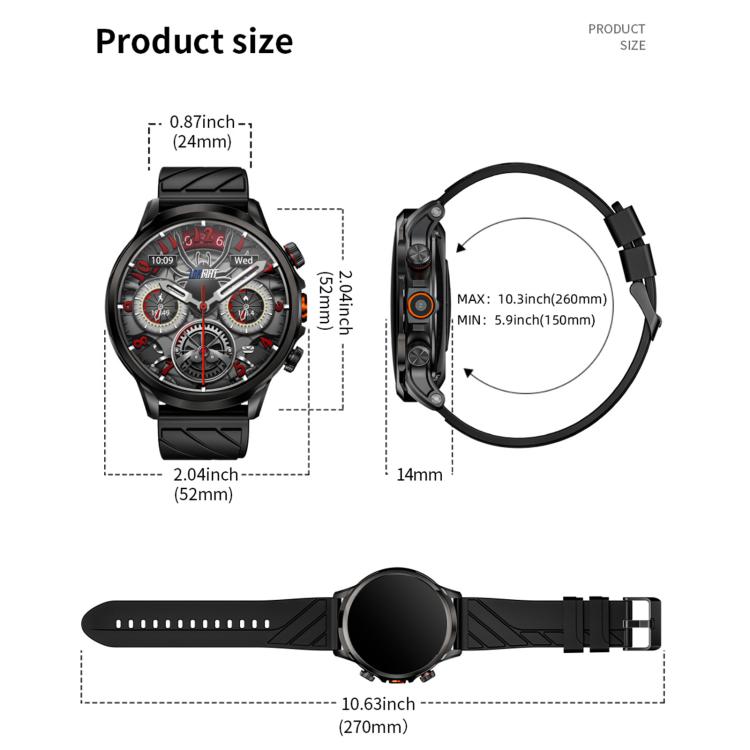LOKMAT APPLLP 8 Pro 4G Smart Watch, 1.58 inch SC8541E Quad Core, 3GB+32GB, Android 8.1, GPS, Heart Rate - Black