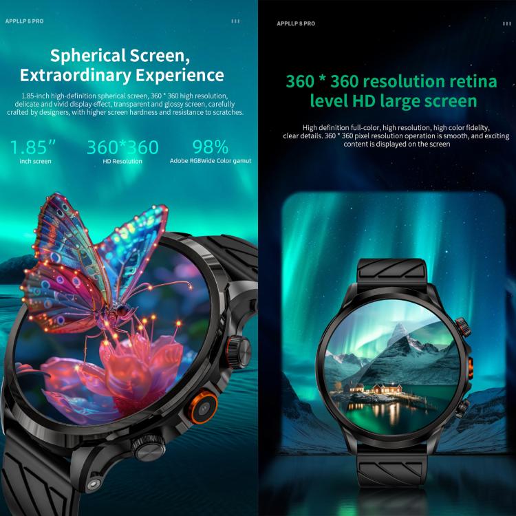 LOKMAT APPLLP 8 Pro 4G Smart Watch, 1.58 inch SC8541E Quad Core, 3GB+32GB, Android 8.1, GPS, Heart Rate - Black
