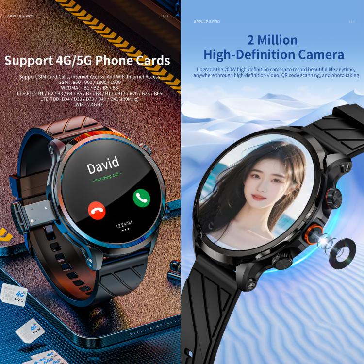 LOKMAT APPLLP 8 Pro 4G Smart Watch, 1.58 inch SC8541E Quad Core, 3GB+32GB, Android 8.1, GPS, Heart Rate - Black