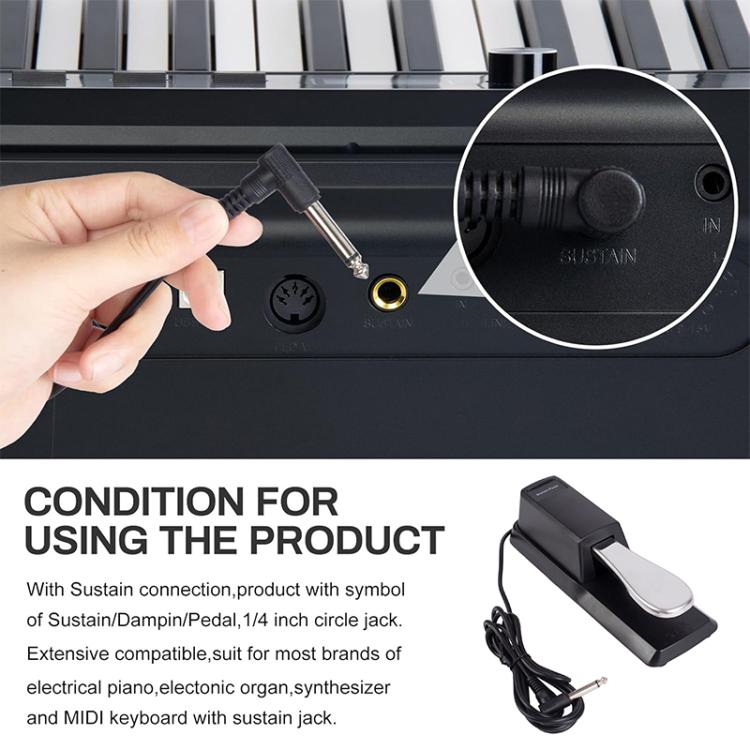 6.35mm Connector Piano Sustain Pedal MIDI Synthesizer Pedal, Cable Length: 1.85m - Black