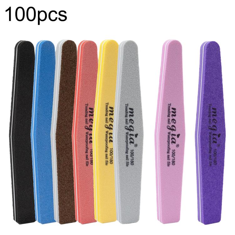 100pcs/Pack Diamond Shaped Nail Art Sanding Sponge File Manicure Tool, with LOGO - Random Color Delivery