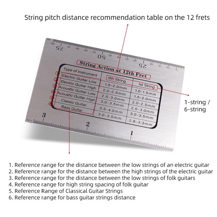 Stainless Steel Guitar String Action Ruler Gauge - Silver