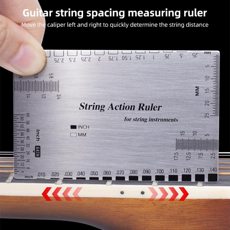 Stainless Steel Guitar String Action Ruler Gauge - Silver