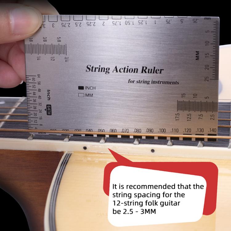 Stainless Steel Guitar String Action Ruler Gauge - Silver