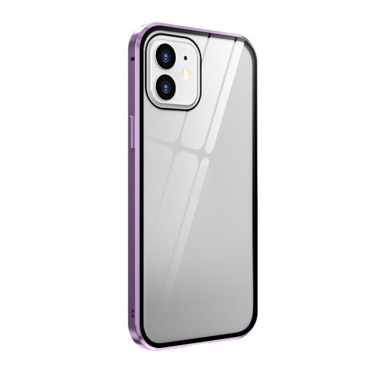 For iPhone 12 mini Double Sides Tempered Glass Magnetic Adsorption Metal Frame Anti-peep Screen Case