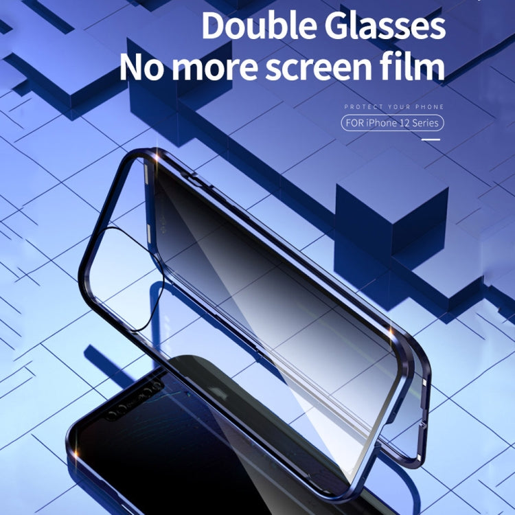 For iPhone 12 mini Double Sides Tempered Glass Magnetic Adsorption Metal Frame Anti-peep Screen Case