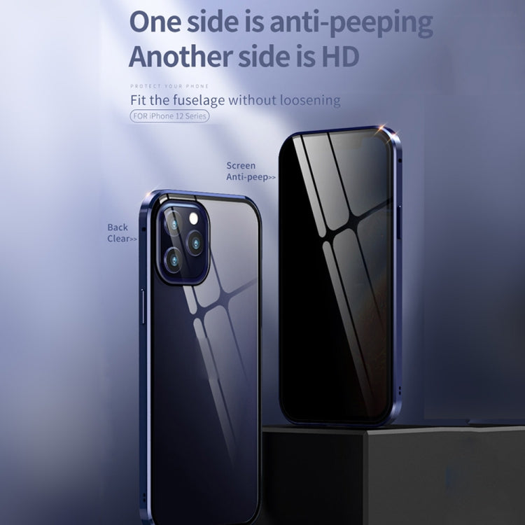 For iPhone 12 mini Double Sides Tempered Glass Magnetic Adsorption Metal Frame Anti-peep Screen Case