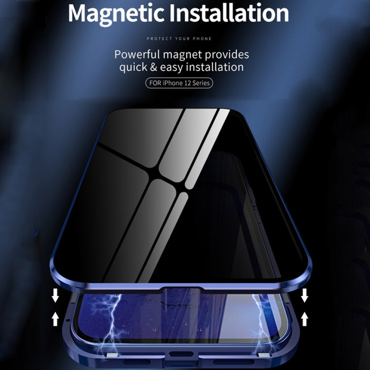 For iPhone 12 mini Double Sides Tempered Glass Magnetic Adsorption Metal Frame Anti-peep Screen Case