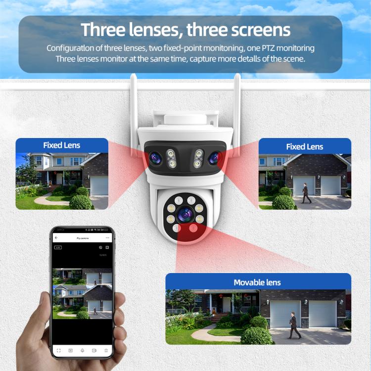 RH-TC3L 3MP Triple Lens HD Outdoor PTZ Security Dome Camera