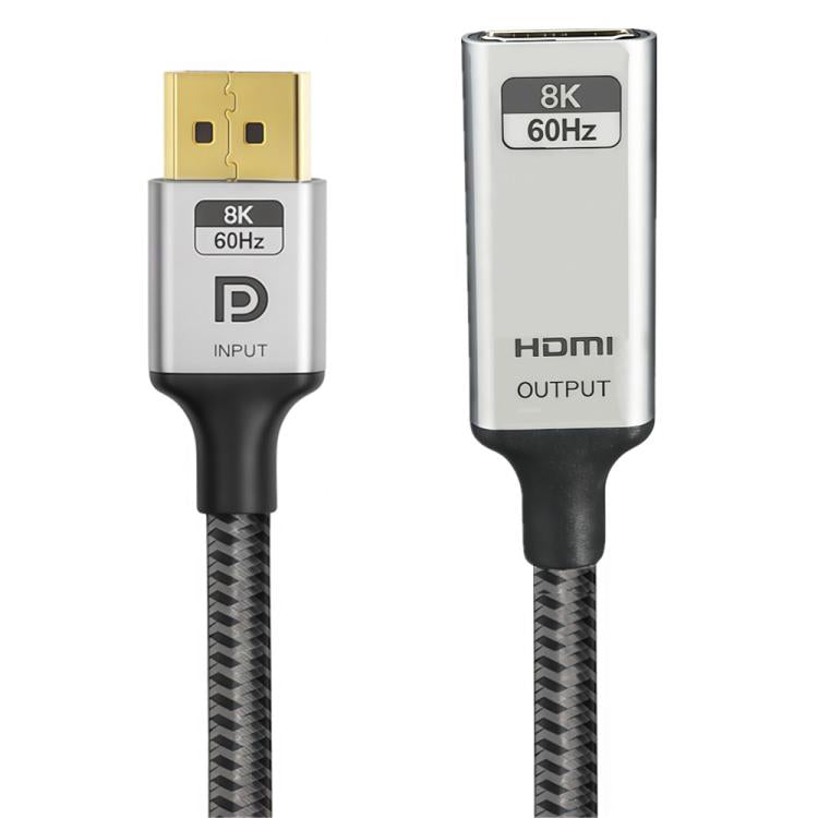 8K 60Hz 48Gbps Active DP 1.4 to HDTV2.1 Converter - Short Cable Aluminum Shell