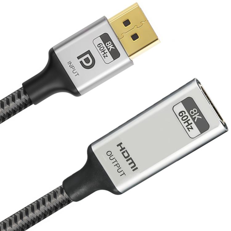 8K 60Hz 48Gbps Active DP 1.4 to HDTV2.1 Converter - Short Cable Aluminum Shell