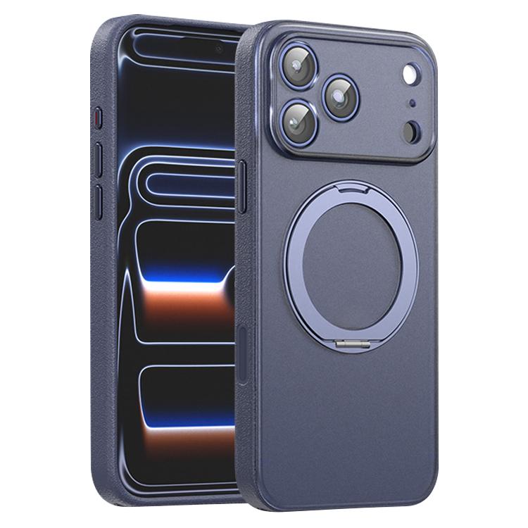 For iPhone 17 Pro Max Vegan Leather Magnetic Phone Case with 360 Degrees Rotating Stand