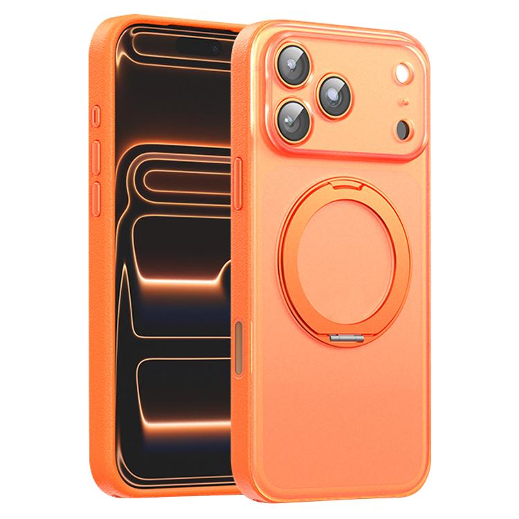 For iPhone 17 Pro Vegan Leather Magnetic Phone Case with 360 Degrees Rotating Stand
