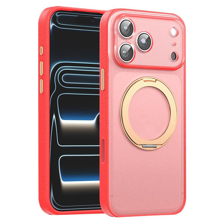 For iPhone 17 Pro Vegan Leather Magnetic Phone Case with 360 Degrees Rotating Stand