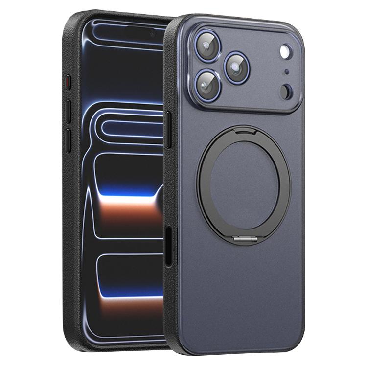 For iPhone 17 Pro Vegan Leather Magnetic Phone Case with 360 Degrees Rotating Stand