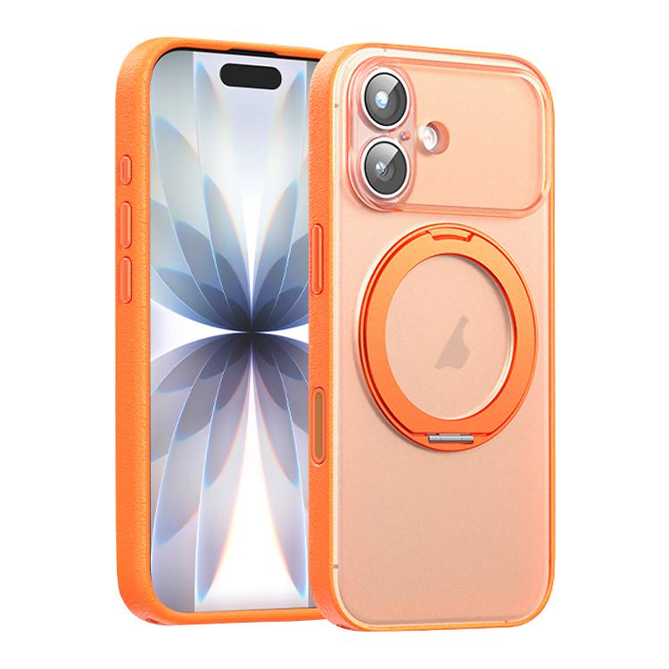 For iPhone 17 Vegan Leather Magnetic Phone Case with 360 Degrees Rotating Stand