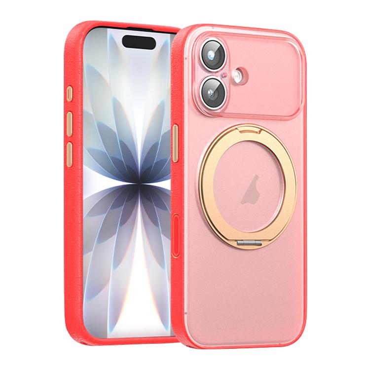 For iPhone 17 Vegan Leather Magnetic Phone Case with 360 Degrees Rotating Stand