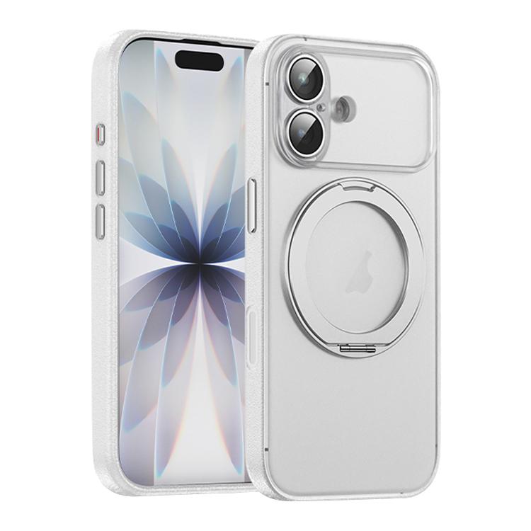 For iPhone 17 Vegan Leather Magnetic Phone Case with 360 Degrees Rotating Stand