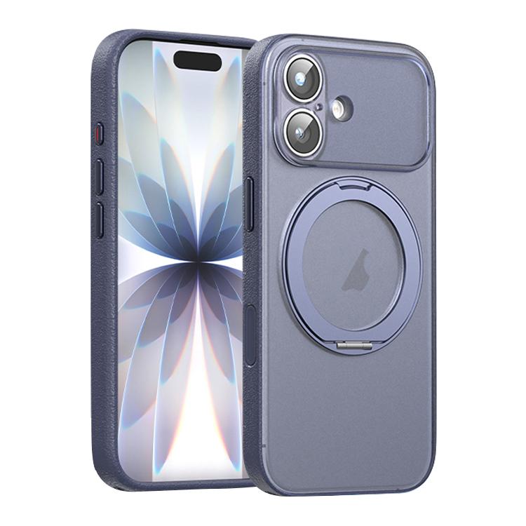 For iPhone 17 Vegan Leather Magnetic Phone Case with 360 Degrees Rotating Stand