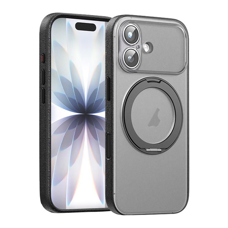 For iPhone 17 Vegan Leather Magnetic Phone Case with 360 Degrees Rotating Stand