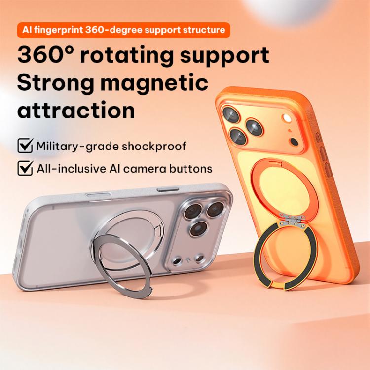 For iPhone 17 Pro Max Vegan Leather Magnetic Phone Case with 360 Degrees Rotating Stand