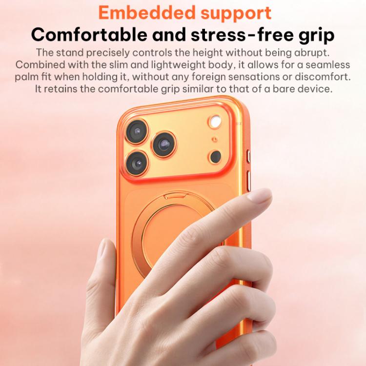 For iPhone 17 Pro Vegan Leather Magnetic Phone Case with 360 Degrees Rotating Stand