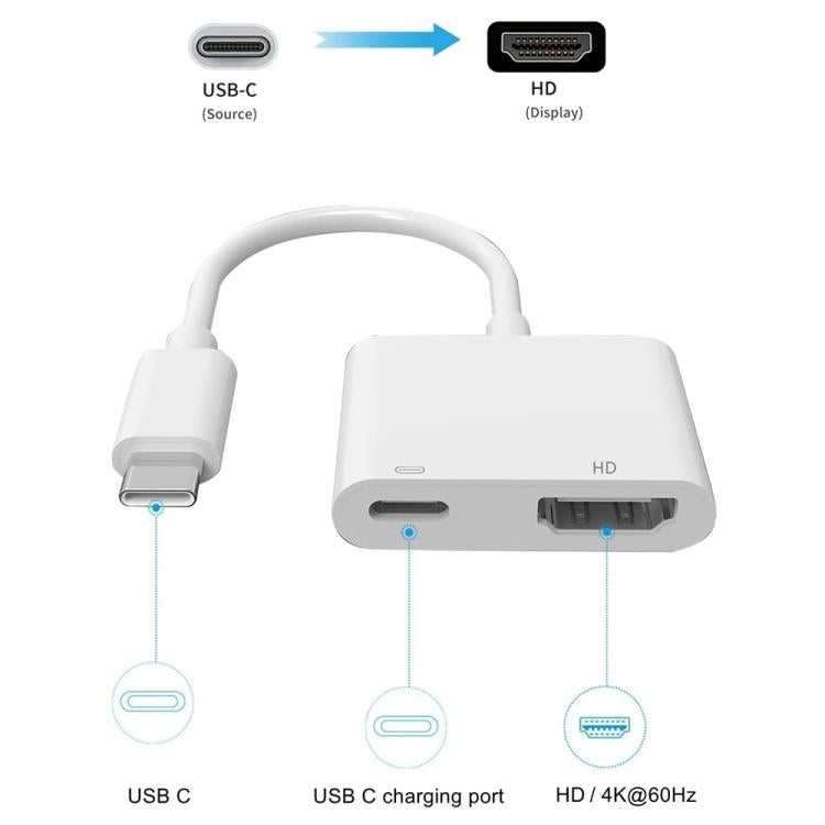USB-C/Type-C to HDMI+USB-C/Type-C 4K/60HZ Digital AV Adapter - White