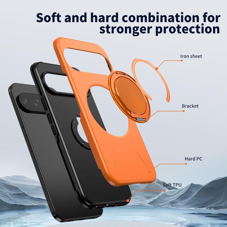 For Google Pixel 10 / 10 Pro / 9 / 9 Pro Metal Rotation Holder MagSafe TPU Hybrid PC Phone Case