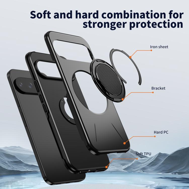 For Google Pixel 10 / 10 Pro / 9 / 9 Pro Metal Rotation Holder MagSafe TPU Hybrid PC Phone Case