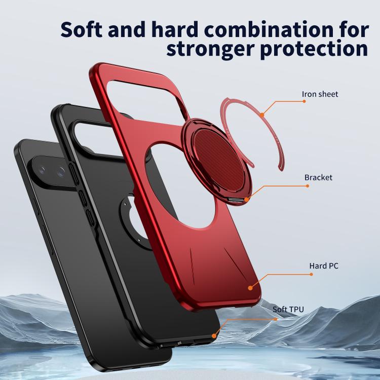 For Google Pixel 10 / 10 Pro / 9 / 9 Pro Metal Rotation Holder MagSafe TPU Hybrid PC Phone Case