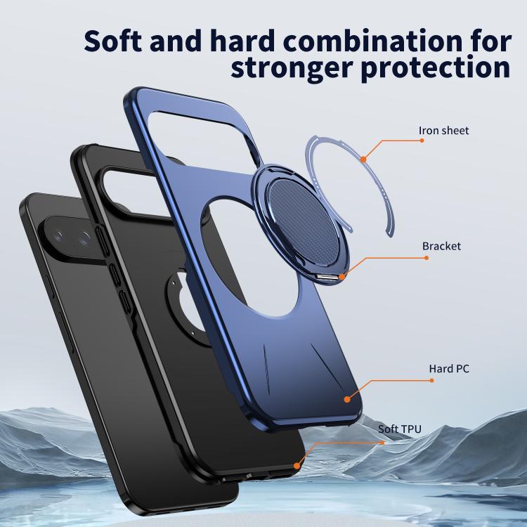 For Google Pixel 10 / 10 Pro / 9 / 9 Pro Metal Rotation Holder MagSafe TPU Hybrid PC Phone Case