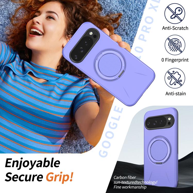 For Google Pixel 10 Pro XL / 9 Pro XL Metal Rotation Holder MagSafe TPU Hybrid PC Phone Case