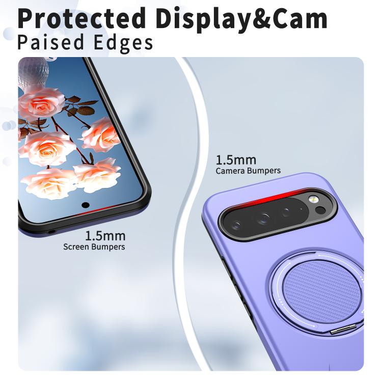 For Google Pixel 10 Pro XL / 9 Pro XL Metal Rotation Holder MagSafe TPU Hybrid PC Phone Case