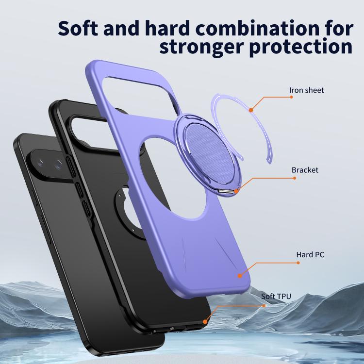 For Google Pixel 10 Pro XL / 9 Pro XL Metal Rotation Holder MagSafe TPU Hybrid PC Phone Case
