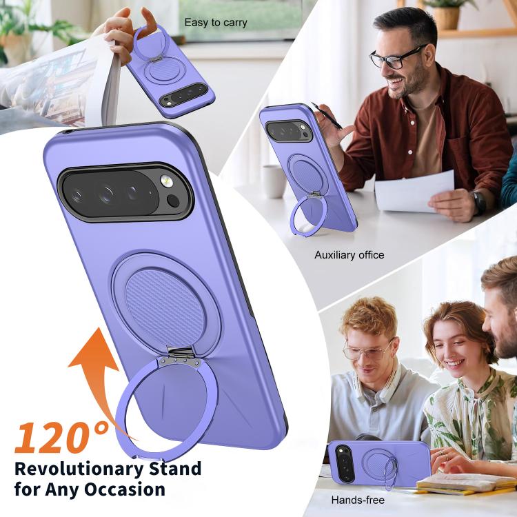 For Google Pixel 10 Pro XL / 9 Pro XL Metal Rotation Holder MagSafe TPU Hybrid PC Phone Case