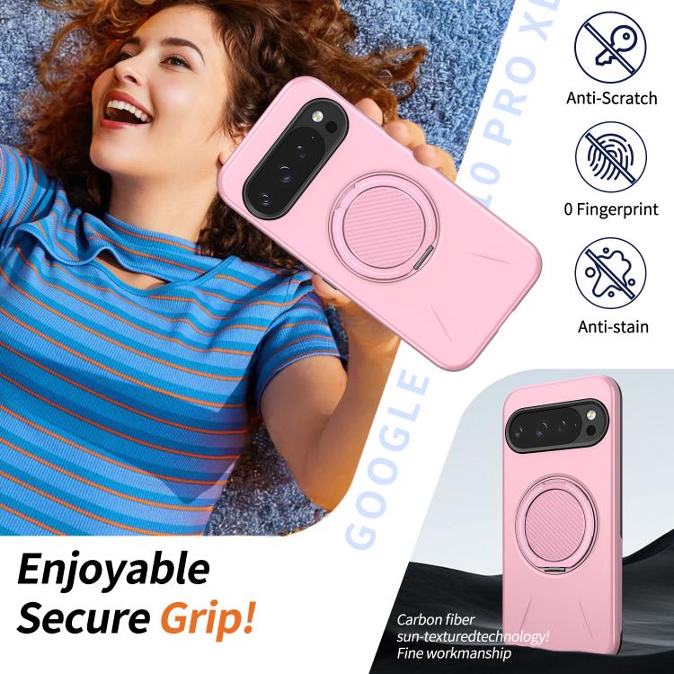 For Google Pixel 10 Pro XL / 9 Pro XL Metal Rotation Holder MagSafe TPU Hybrid PC Phone Case
