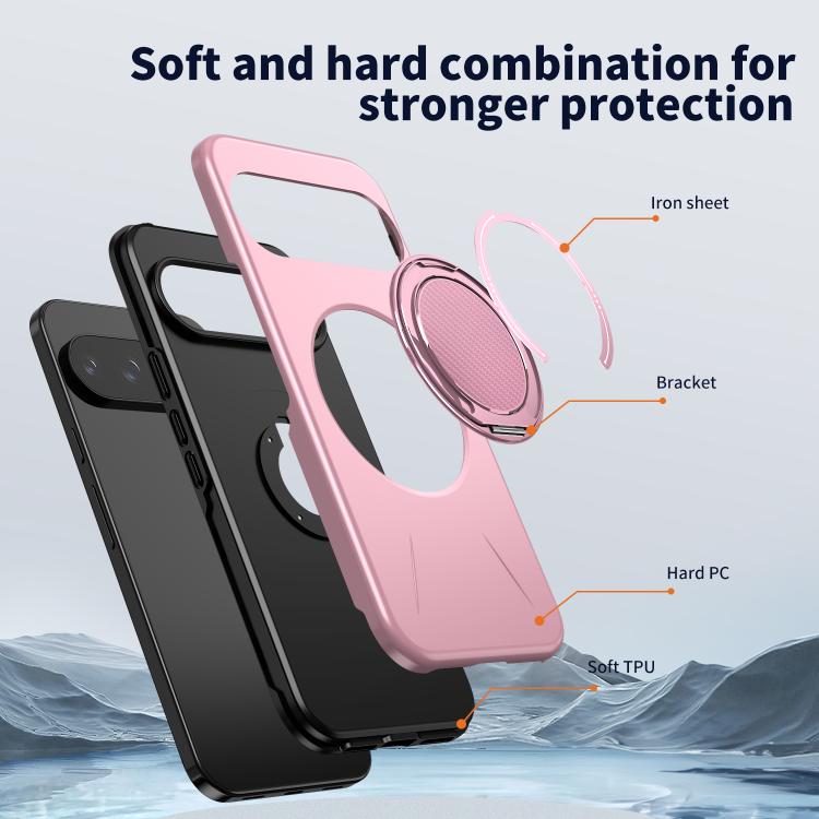 For Google Pixel 10 Pro XL / 9 Pro XL Metal Rotation Holder MagSafe TPU Hybrid PC Phone Case