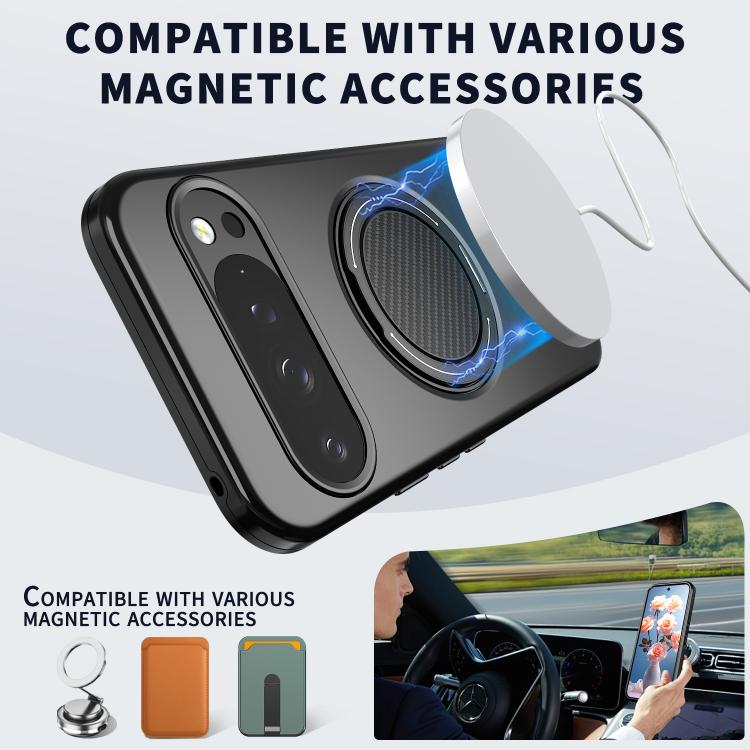 For Google Pixel 10 Pro XL / 9 Pro XL Metal Rotation Holder MagSafe TPU Hybrid PC Phone Case
