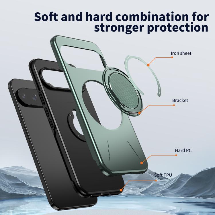 For Google Pixel 10 Pro XL / 9 Pro XL Metal Rotation Holder MagSafe TPU Hybrid PC Phone Case
